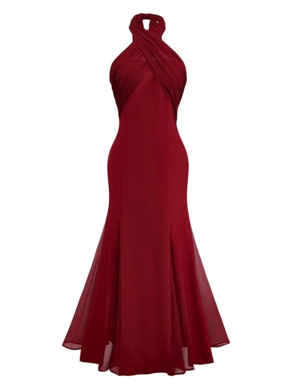 Retrostage Halter Neck Mermaid Evening Dress - Burgundy